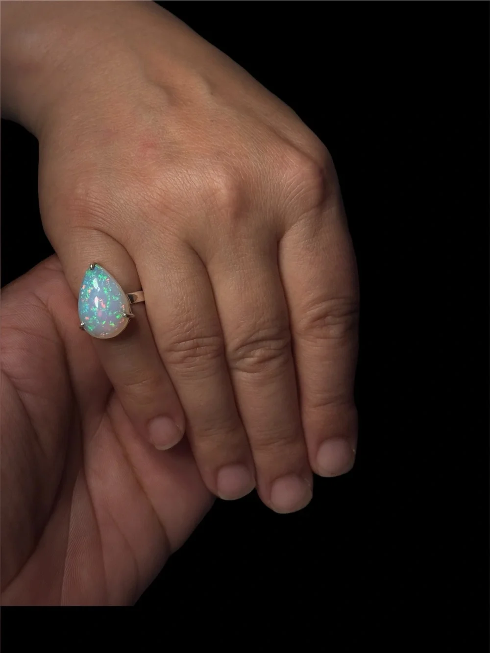 Handmade 10 Ct Natural White Opal Ring 925 Sterling Silver Pear Size 4 Certified